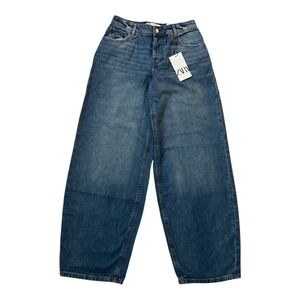 Zara Women's Mid Waist Baggy Balloon Jeans Size 2 25x28 Blue‎ NWT